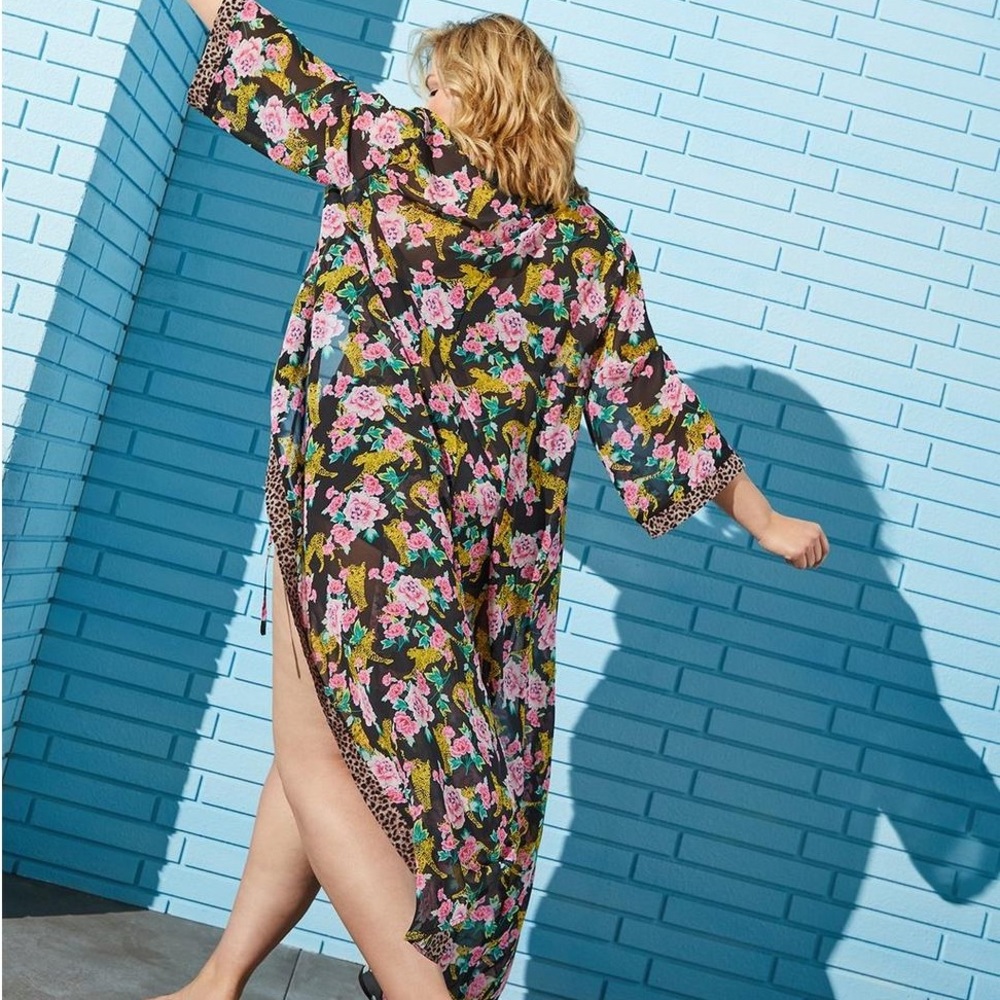Torrid Maxi Chiffon Tie-Front Coverup Kimono